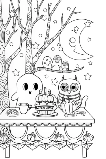 A coloring page of The Haunted Tea Party Coloring Page