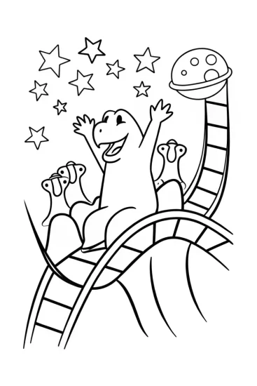 A coloring page of Godzilla’s Galactic Roller Coaster Ride Coloring Page