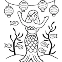 Mermaid’s Festival of Lights Coloring Page