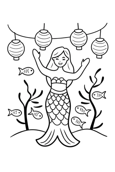 A coloring page of Mermaid’s Festival of Lights Coloring Page