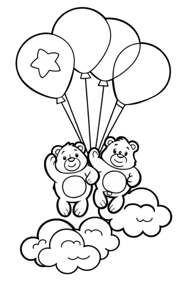A coloring page of Care Bear’s Dreamy Balloon Ride Coloring Page