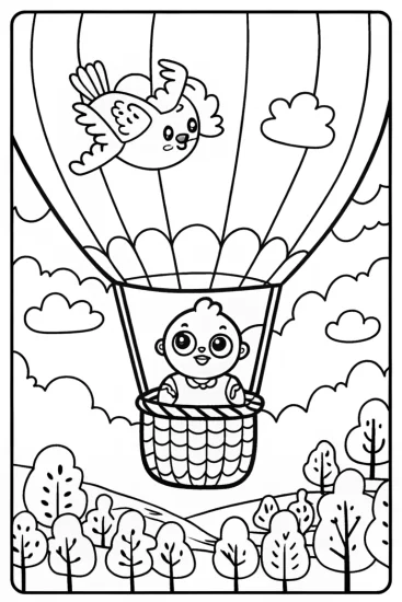 A coloring page of Baby’s Dreamy Balloon Adventure Coloring Page