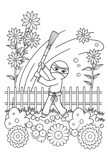 A coloring page of Ninja Artistry in Bloom Coloring Page