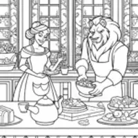 Belle and the Beast’s Enchanted Feast Coloring Page