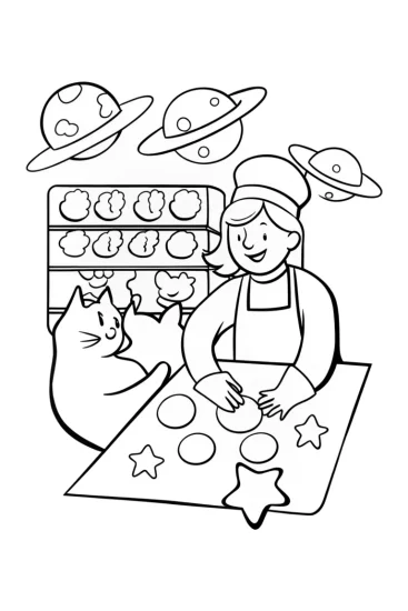 A coloring page of Gabby’s Cosmic Cat Bakery Coloring Page