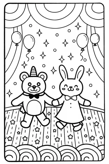 A coloring page of Rainbow Friends’ Dreamy Dance Party Coloring Page