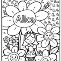 Alice’s Whimsical Word Garden Coloring Page