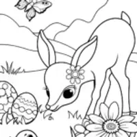 Easter Egg Hunt with Fawn and Bunny Coloring Page