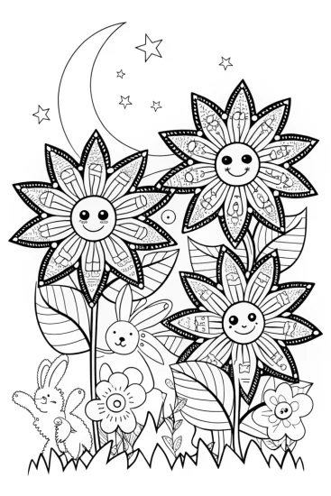 A coloring page of Celestial Star Garden Coloring Page