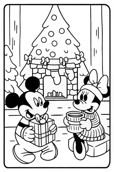 A coloring page of Mickey Mouse Christmas Eve Coloring Page