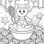 Kirby’s Dreamy Cloud Bakery Coloring Page