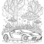 Lamborghini in the Enchanted Forest Coloring Page