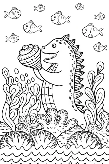 A coloring page of Godzilla’s Underwater Symphony Coloring Page