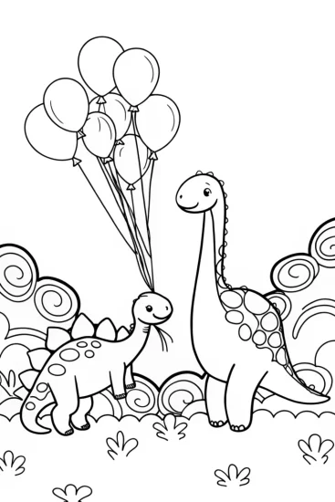 A coloring page of Dino Balloon Adventure Coloring Page
