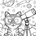 Cat Astronomer Coloring Page