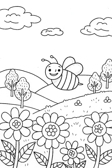 A coloring page of The Spring Adventure of the Bumblebee