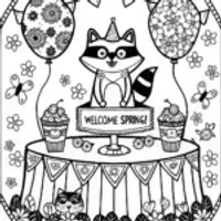 Raccoon Spring Party Coloring Page