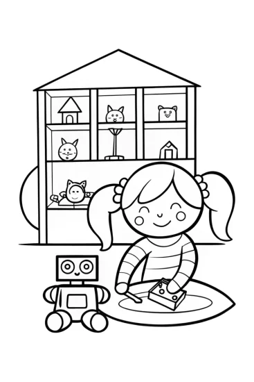 A coloring page of Gabby’s Magical Robot Workshop Coloring Page