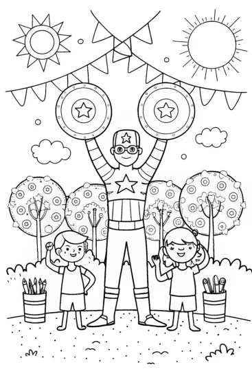 A coloring page of Captain America’s Shield Design Battle Coloring Page