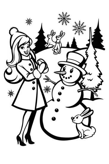 A coloring page of Barbie’s Enchanted Snowy Adventure Coloring Page