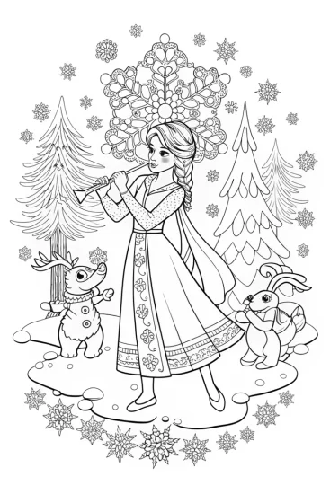 A coloring page of Elsa’s Ice Music Festival Coloring Page