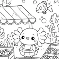 Axolotl’s Enchanted Market Coloring Page