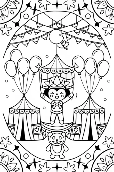 A coloring page of Kuromi’s Enchanted Circus Coloring Page