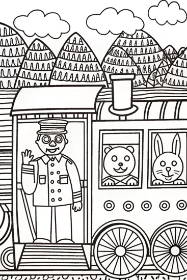 A coloring page of Blippi’s Adventure as a Train Conductor Coloring Page