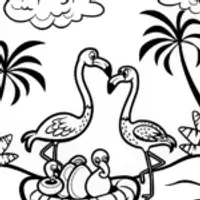 Flamingo Fiesta on the Floating Raft Coloring Page
