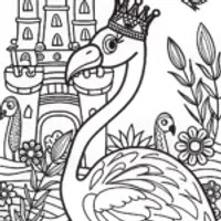 Flamingo Fairytale Castle Adventure Coloring Page