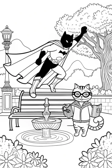 A coloring page of Heroic Feline Forces Coloring Page