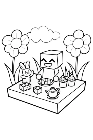 A coloring page of Minecraft Dragon Tea Party Coloring Page
