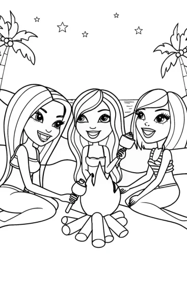A coloring page of Bratz Beach Bonfire Coloring Page