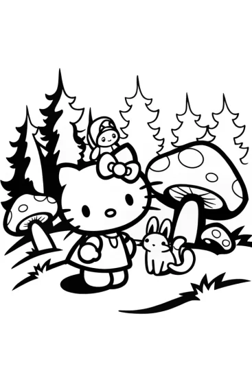 A coloring page of Hello Kitty’s Woodland Adventure Coloring Page