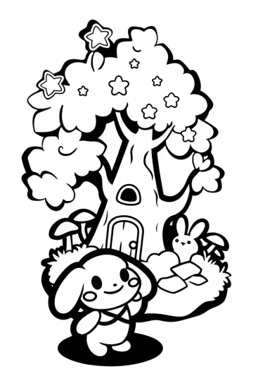 A coloring page of Cinnamoroll’s Enchanted Forest Adventure Coloring Page