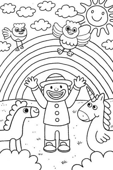 A coloring page of JJ’s Rainbow Adventure Coloring Page