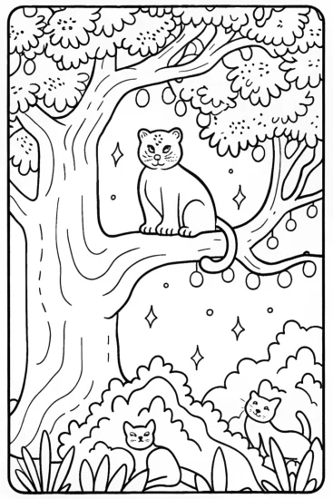 A coloring page of Panther Guardian of the Enchanted Tree Coloring Page