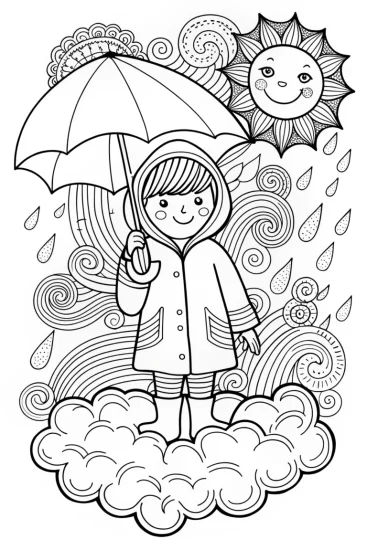 A coloring page of JJ’s Wonderful Weather Adventure Coloring Page