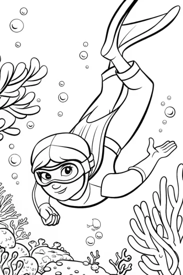 A coloring page of Ninja Underwater Adventure Coloring Page