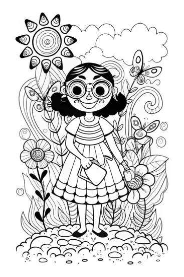 A coloring page of Mirabel’s Magical Garden Club Coloring Page