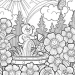 Care Bears in the Enchanted Flower Garden Coloring Page