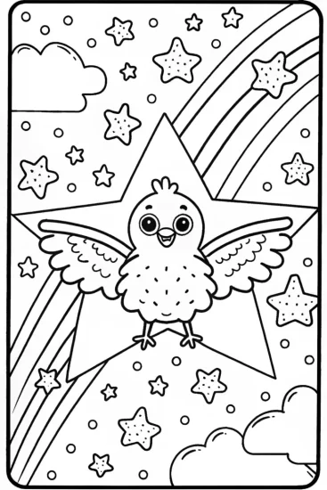 A coloring page of Chick’s Dreamy Starfield Coloring Page