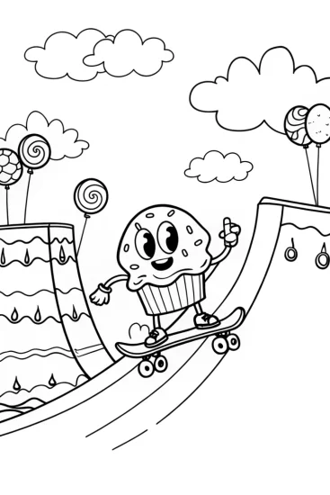 A coloring page of Cupcake Chic’s Magical Skate Park Coloring Page