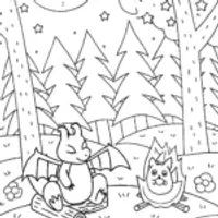 Charizard’s Cozy Campfire Night Coloring Page