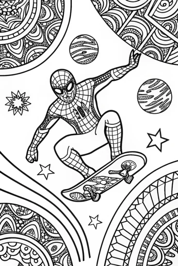 A coloring page of Miles Morales’ Cosmic Skate Adventure Coloring Page
