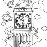 Alice in the Enchanted Tea Clock Coloring Page