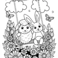 Fluffy Friends on a Swing Coloring Page