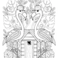 Flamingo Carpenters in the Forest Coloring Page