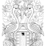 Flamingo Carpenters in the Forest Coloring Page