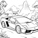 Lamborghini Adventure with Dino Friends Coloring Page